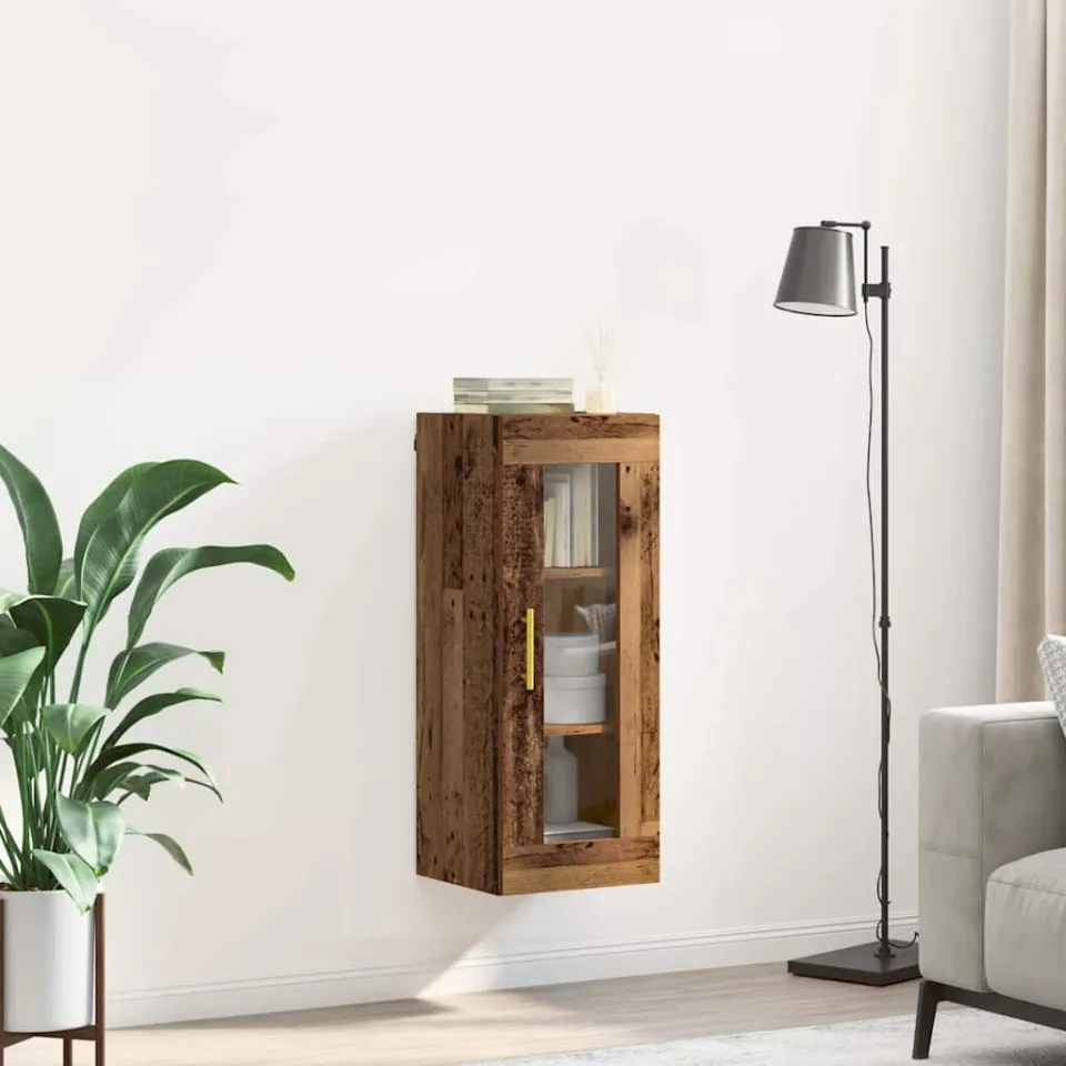 vidaXL Wandkast Oud Hout 34,5 x 34 x 90 cm Geengineerd Hout en Glas bruin, foto 4