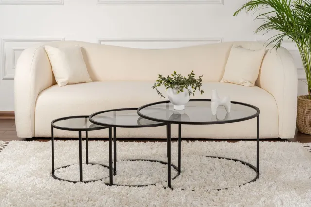 Skye Decor , Glazen salontafelset, Aurum - 80, 60, 42 - Black, Grey, Gehard glas, Zwart & Grijs, 42 x 42 x 35 cm Zwart, grijs