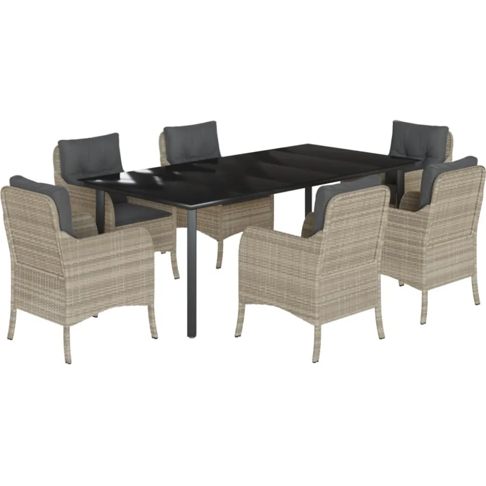 vidaXL 7-delige Tuinset met kussens poly rattan grijs