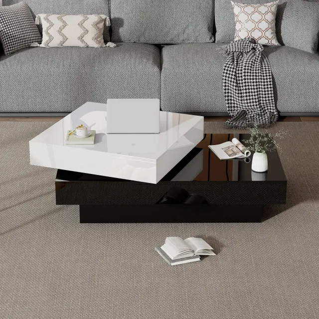 CHICFURN Salontafel - Draaibaar - 2-laags - Wit en zwart
