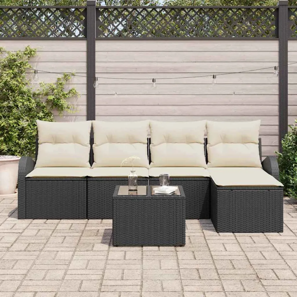 vidaXL Bankstel 6 st Zwart en Wit poly rattan, foto 3