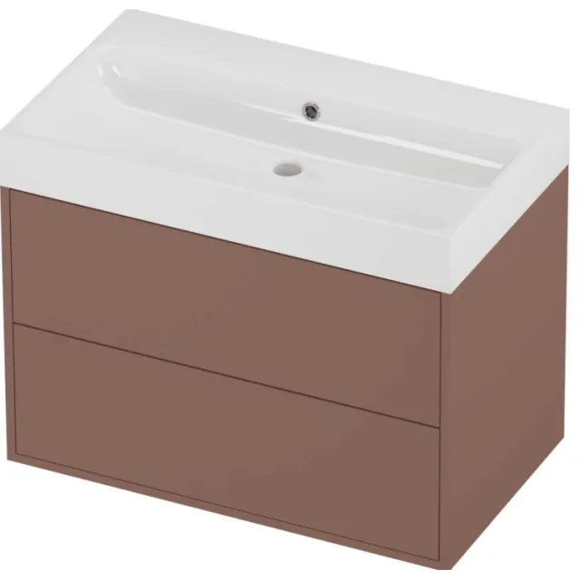 Proline Podium Badmeubelset Polystone Loft 2 Laden 80x46x62 cm Glans Wit Beauty Blush Rosé Goud