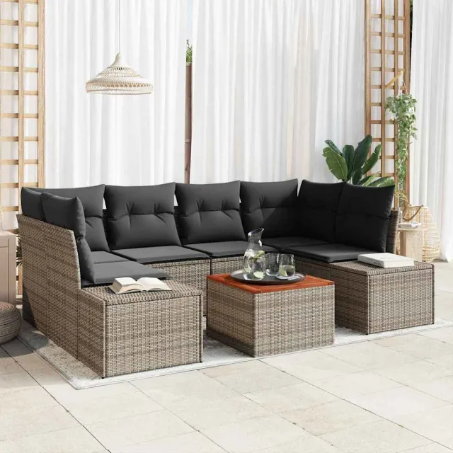 vidaXL Tuinbankenset 7 st Grijs poly rattan, foto 2