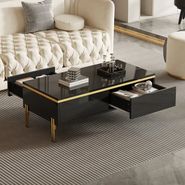 COVREO Salontafel 100x50x36 cm zwart, spaanplaat met 2 verborgen lades