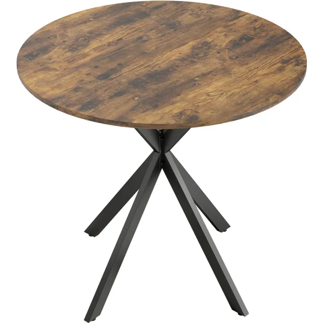 Homona Ronde eettafel - Voor 2 personen - Met stalen kruisframe en verstelbare voetjes - Ø80 x 75 cm - Rustiek bruin