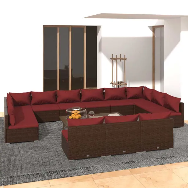 vidaXL 13-delige Loungeset met kussens poly rattan bruin, foto 2