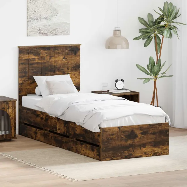 vidaXL Bedframe met lade Gerookt eiken 75 x 190 cm Ingenieurshout Bruin