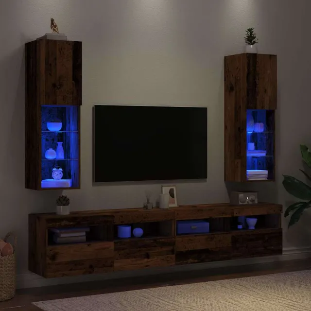 vidaXL Tv-meubels met LED-verlichting 2 st 30,5x30x102 cm oud hout bruin, foto 2