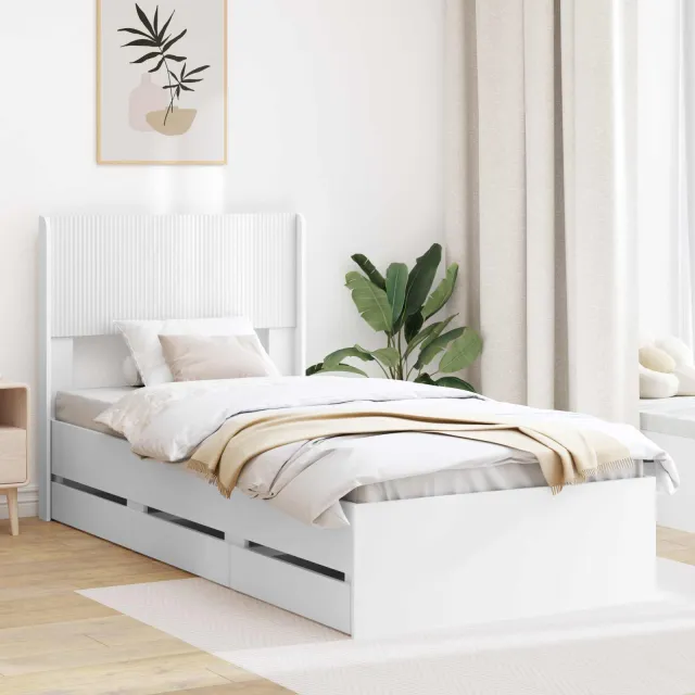 vidaXL Bedframe met opbergruimte en hoofdbord met lade Wit 75 x 190 cm