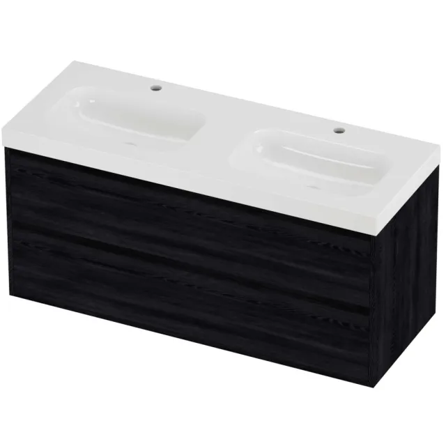 Proline Haga Badmeubelset Polystone Mezza Greeploos 120x46x58 cm Glans Wit Black Oak Eiken