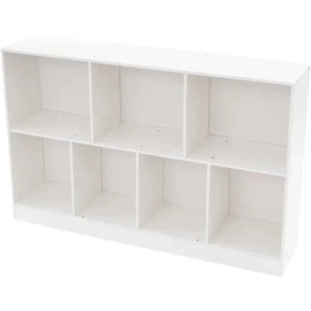 Happiq Boekenplank – Voor het opbergen en presenteren van boeken en decoraties in woonkamer, slaapkamer of thuiskantoor – open displayplank met 7 vakken – 120,0 × 24,0 × 80,0 cm – warmwit en beige – hout Wood