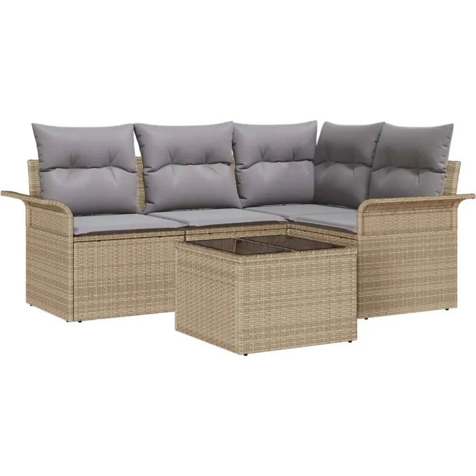 vidaXL Tuin Sofa Set 5 st Beige poly rattan