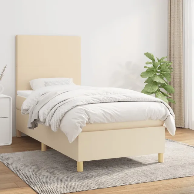 vidaXL Boxspring met matras stof crèmekleurig 90x200 cm