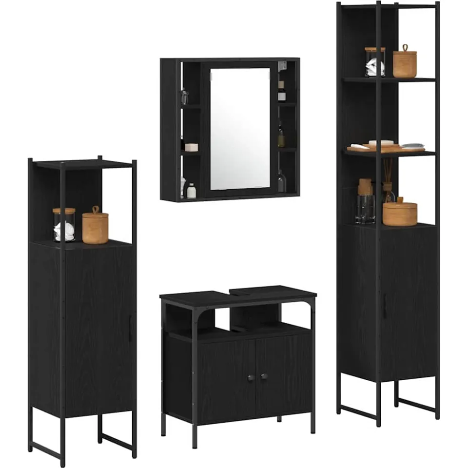 vidaXL Badkamermeubelset 4 st Zwart Eiken 33 x 33 x 185,5 cm