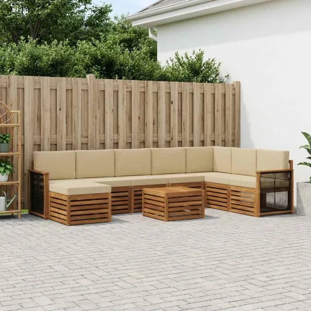 vidaXL Buiten bankenset 9 st 8-zits Natuurlijk en Beige