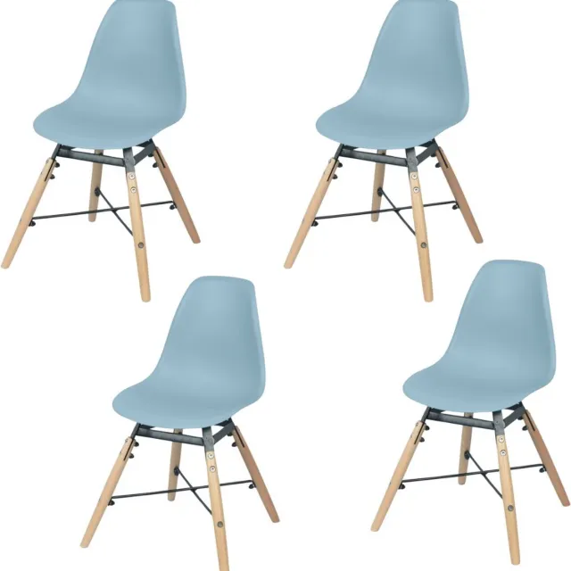 Judy Wild "JENA JUNIOR" - Set van 4 blauwe kinderstoelen in PP met metalen onderstel - 30,5 x 36 x 56 cm