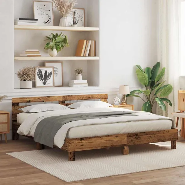 vidaXL Bedframe met hoofdeinde Oudhout 200 x 200 cm Bewerkt hout Bruin