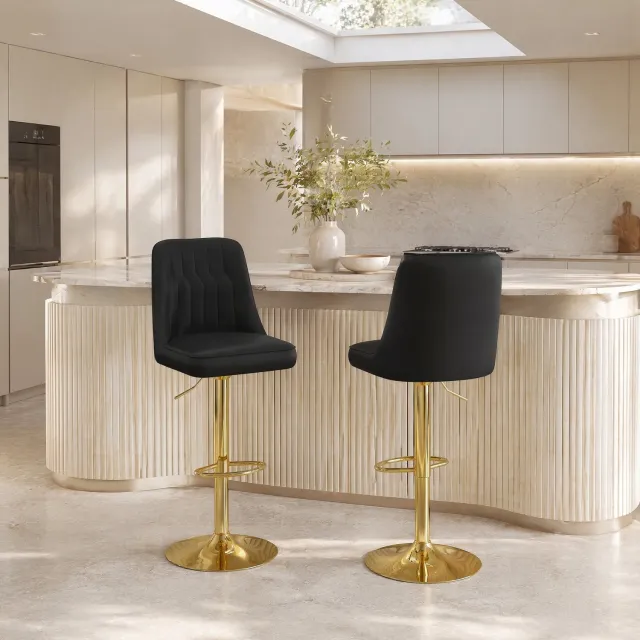 CHICFURN Barkruk - Set van 2 - Verstelbaar - 360° draaibaar - Zwart en goud