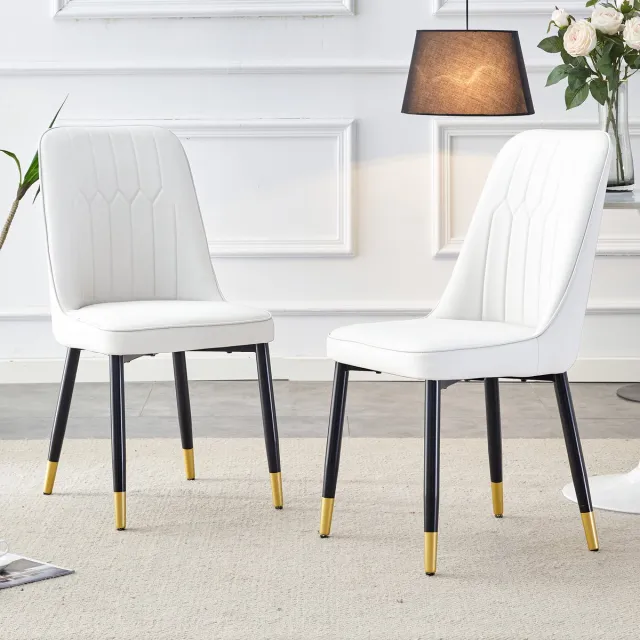 MIVRAY Eetkamerstoelen Set Van 2 43 x 41,5 cm - Ergonomisch Met PU Bekleding - Voor Eetkamer En Keuken - Metaal Wit Zwart