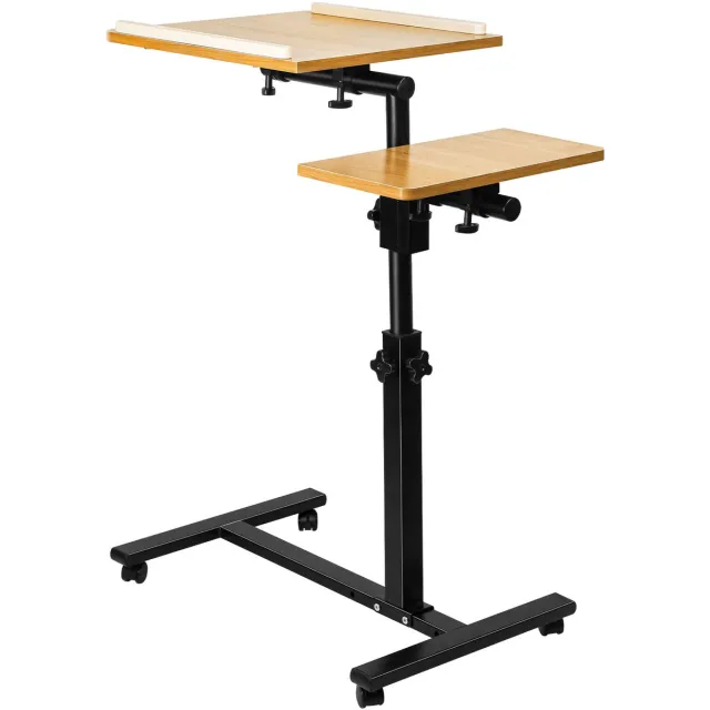 PIPIPOXER Laptoptafel op Wielen - Laptoptafel- Bedtafel met wieltjes- In hoogte verstelbaar – Verrijdbare Laptoptafel voor Bank & Bed - Zit Sta Bureau -Houtkleur