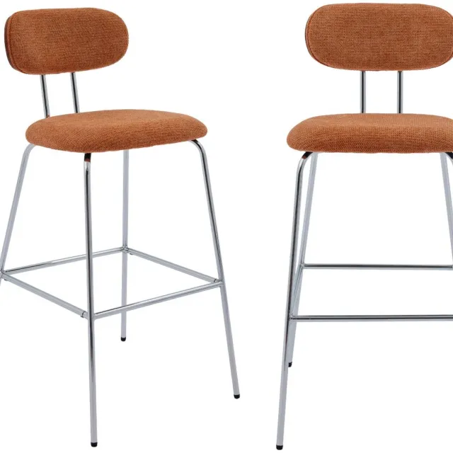 sweeek 2 barkrukken gebogen hout walnootkleur en waterafstotende stof, poten chroom metaal - l 44 x b 51 x h 103cm - erin Terracotta