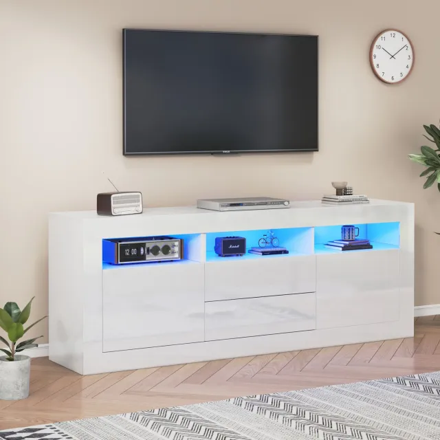 Maisentiel Wit tv-meubel 160 x 35 x 60 cm met ledverlichting, 2 deuren en 2 lades