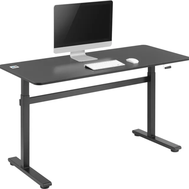 Ergo Office Zit-sta bureau 140x60cm Handmatig in hoogte verstelbaar bureau max. 117cm | Ergonomische tafel Belastbaar tot 40kg Zwart