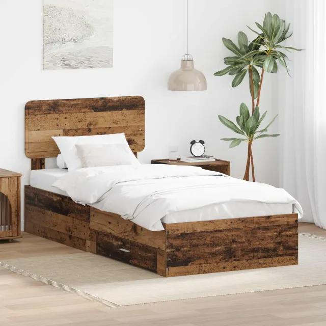 vidaXL Bedframe met lade met opslag Oudhout 90 x 190 cm Bewerkt hout Bruin