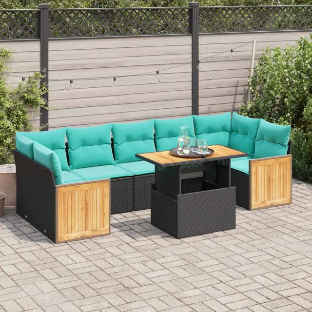 vidaXL 10-delige Loungeset met kussens poly rattan acacia zwart, foto 2
