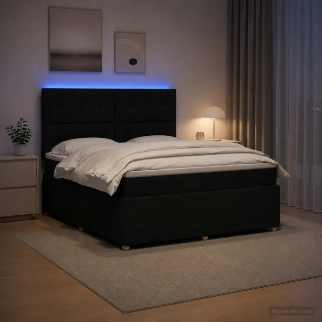 vidaXL LED Boxspring Bed met Matras Zwart 140 x 190 cm Stof