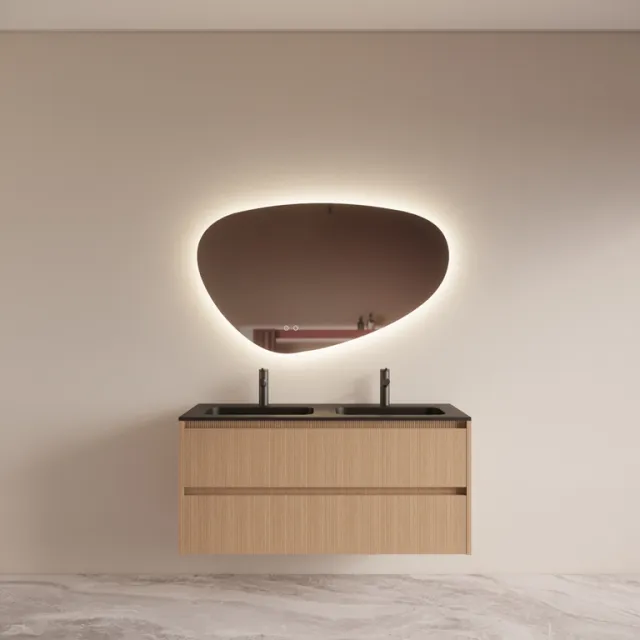 Boss & Wessing Badmeubelset BWS Riga met Asia Wastafel Zwart 120 cm Licht Eiken Japandi Bruin