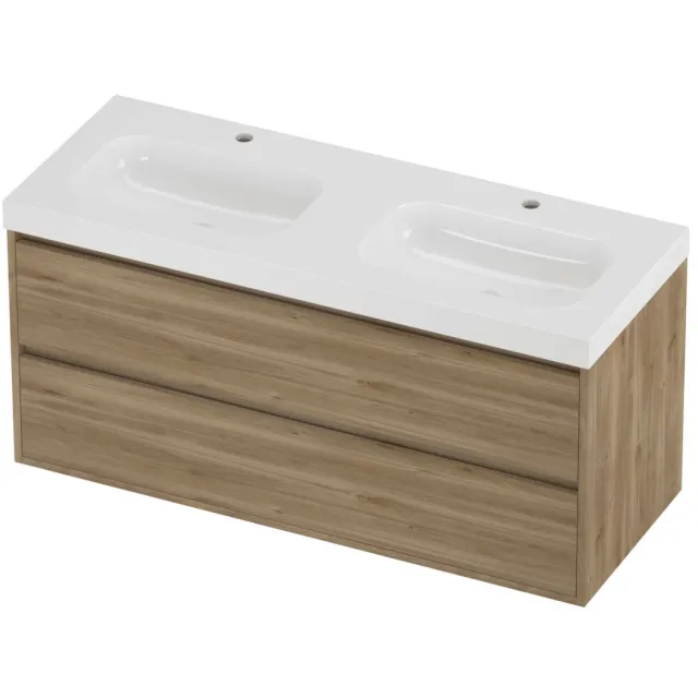 Proline Haga Badmeubelset Polystone Mezza 2 Gaten 120x46x58 cm Glans Wit Cider Oak Eiken