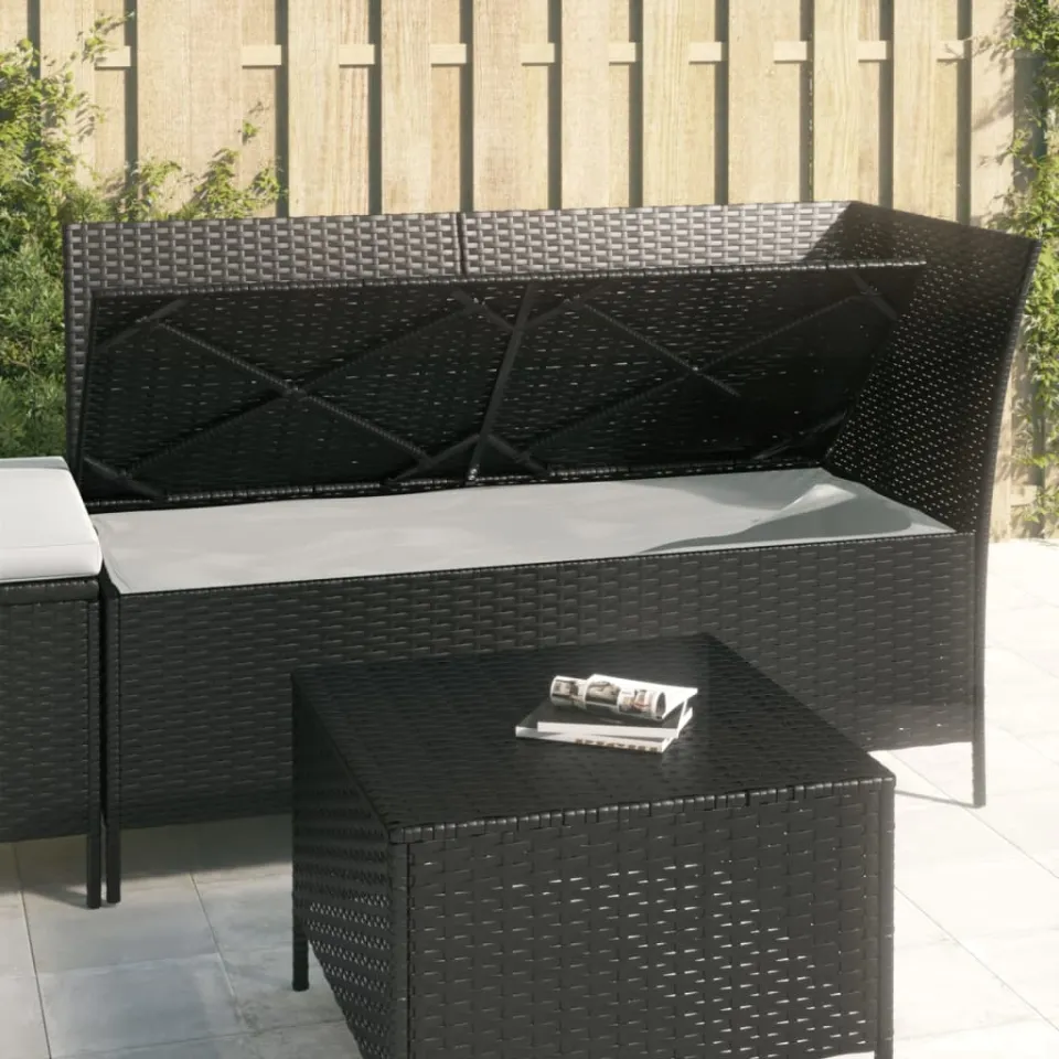 vidaXL 3-delige Loungeset met kussens poly rattan zwart, foto 3
