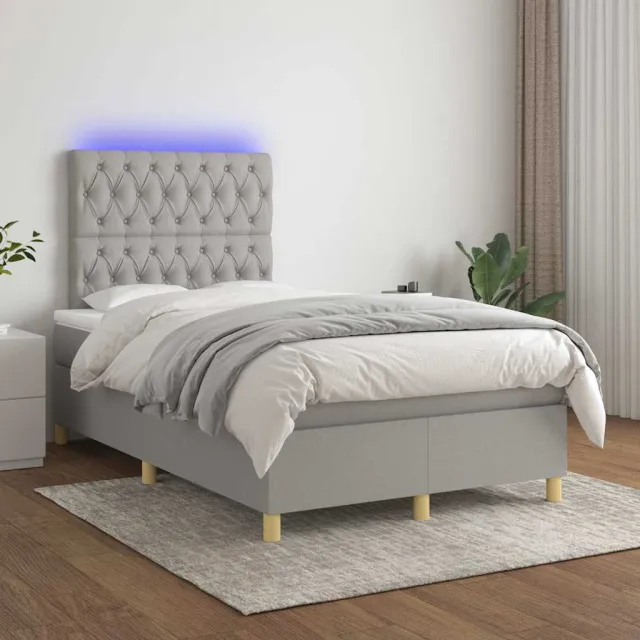 vidaXL Boxspring met matras en LED stof lichtgrijs 120x200 cm grijs
