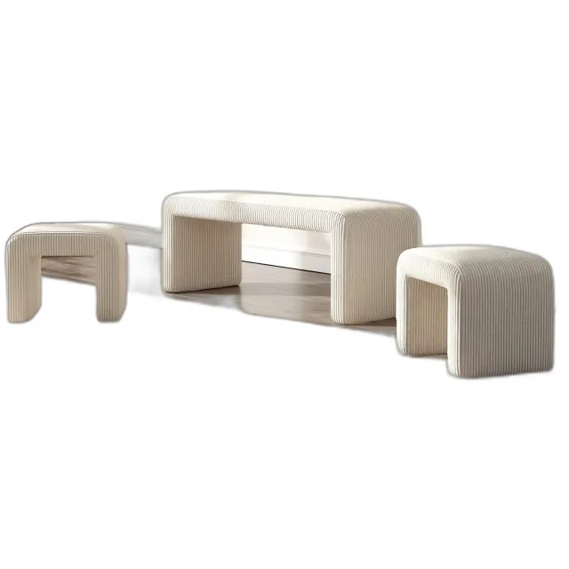 Mura Logistiek Mura Poef - Bedbank - Bank - Bench - Bankstel - Sofa - Voetenbankje - Ottoman - Zitbank - Driedelige Set - Anti-slip - Grijs