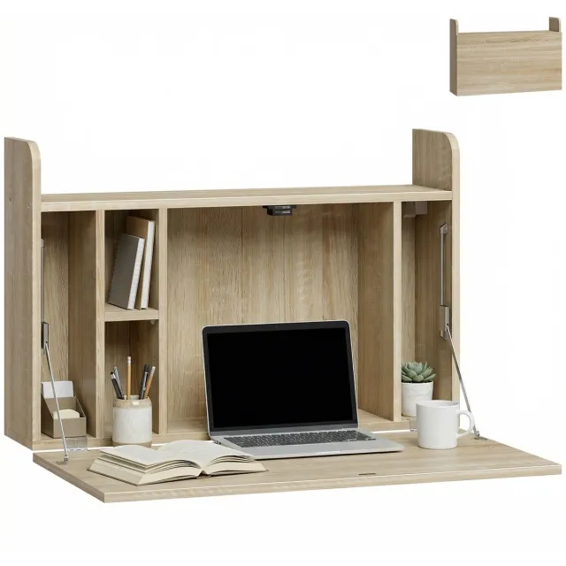 Homcom Wandbureau - Spaanplaat - 77x20x51cm - Eikenhout