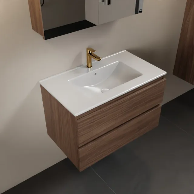 Mondiaz AIVY 80cm badmeubel Mocha, wastafel glanzend wit keramiek midden 1 kraangat met spiegelkast (M60101 - AI-M80MOMI - AI-C80MOMI)