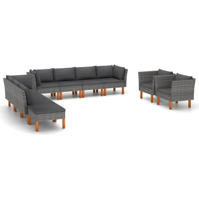 vidaXL 10-delige Loungeset poly rattan en eucalyptushout grijs, foto 2