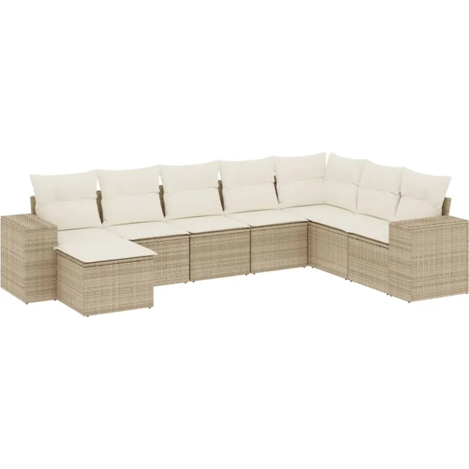 vidaXL 8-delige Loungeset met kussens poly rattan beige, foto 3