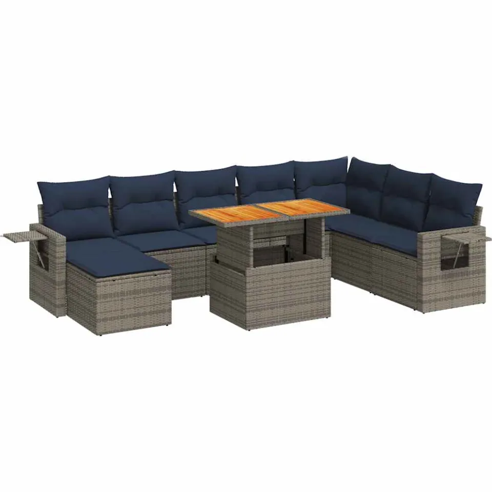vidaXL 9-delige Loungeset met kussens poly rattan grijs, foto 3