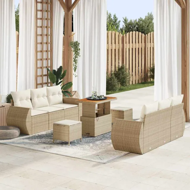 vidaXL Tuin Sofa Set 9 st 6-zits Beige en Crème poly rattan