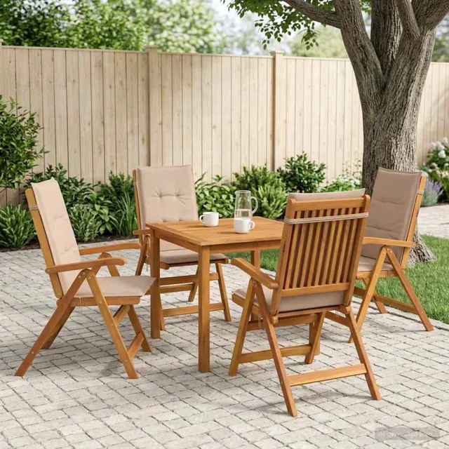 vidaXL 5-delige tuin eetset 4-zits Taupe Massief Acaciahout, foto 2