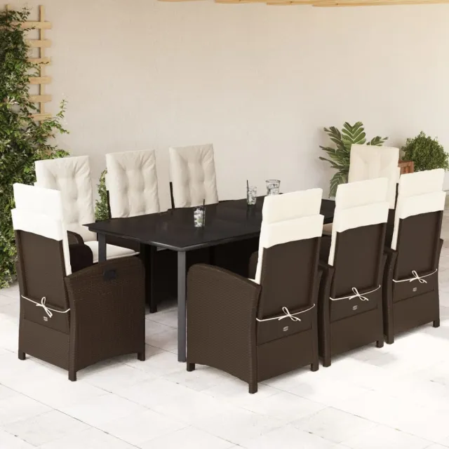 vidaXL 9-delige Tuinset met kussens poly rattan bruin, foto 2