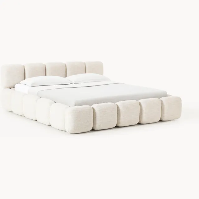Westwing Collection Gestoffeerd bed Tayla van bouclé met opbergruimte Beige