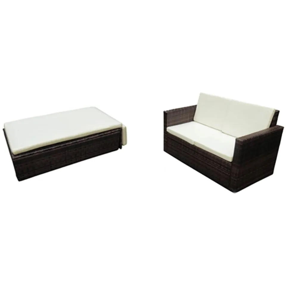 vidaXL 2-delige Loungeset met kussens poly rattan bruin, foto 2