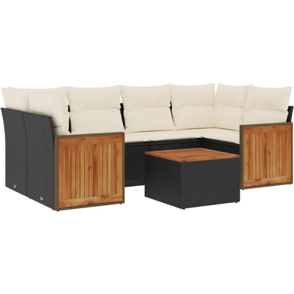vidaXL 7-delige Loungeset met kussens poly rattan zwart