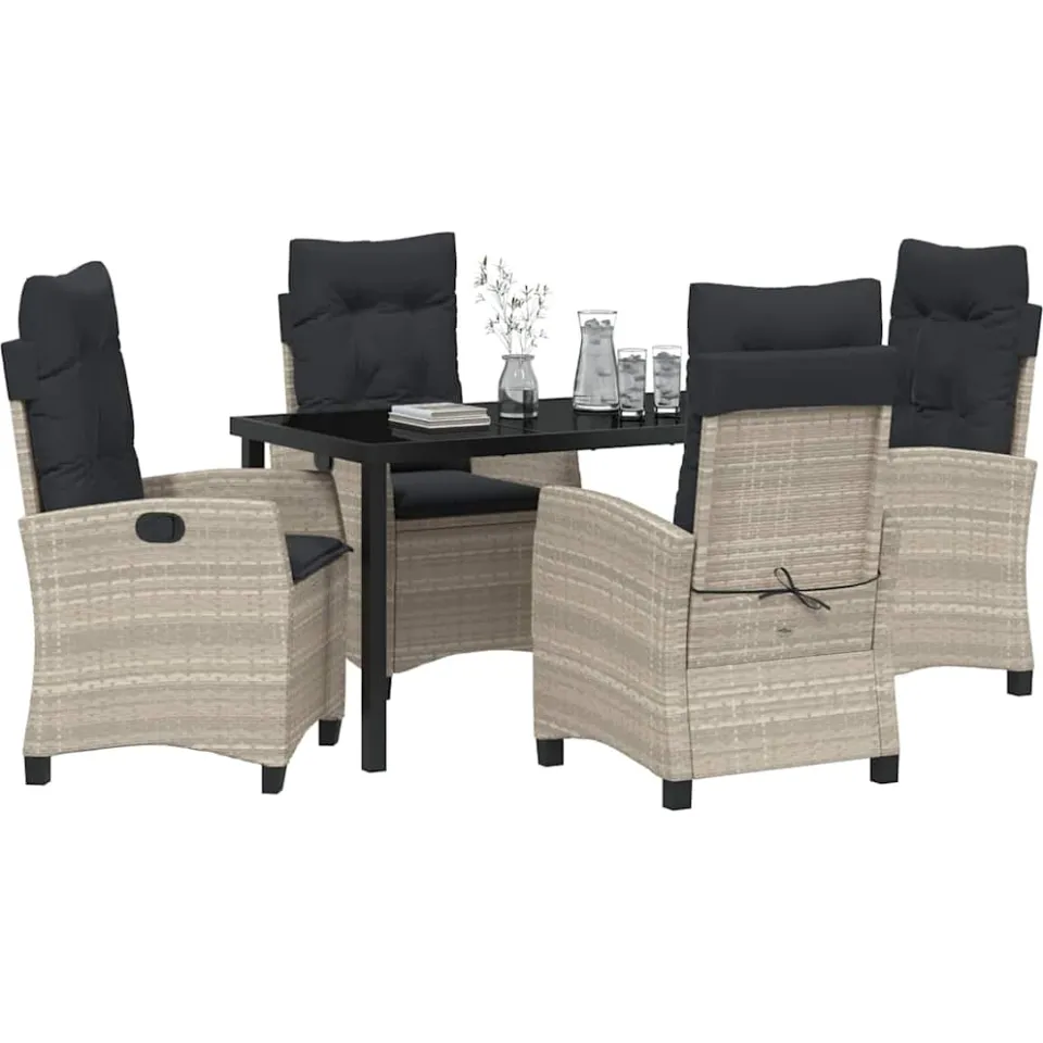 vidaXL Tuin eettafelset 5 st Lichtgrijs poly rattan