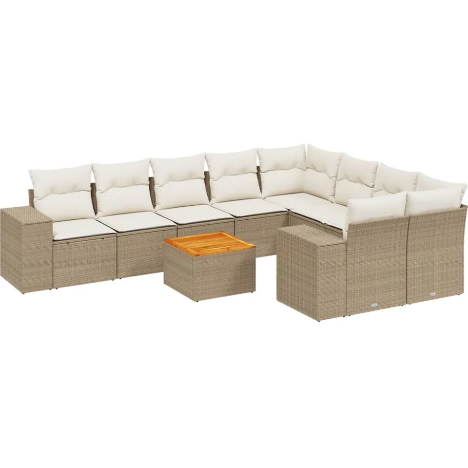 vidaXL 10-delige Loungeset met kussens poly rattan beige