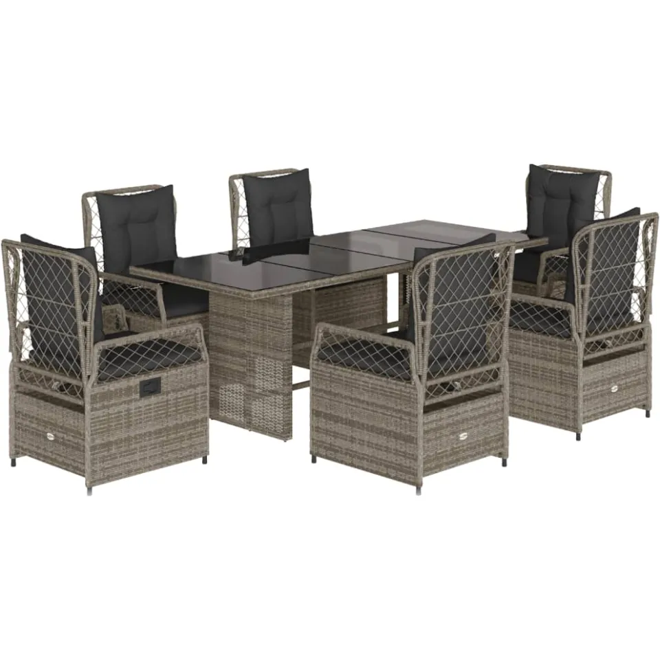 vidaXL 7-delige Tuinset met kussens poly rattan grijs, foto 3