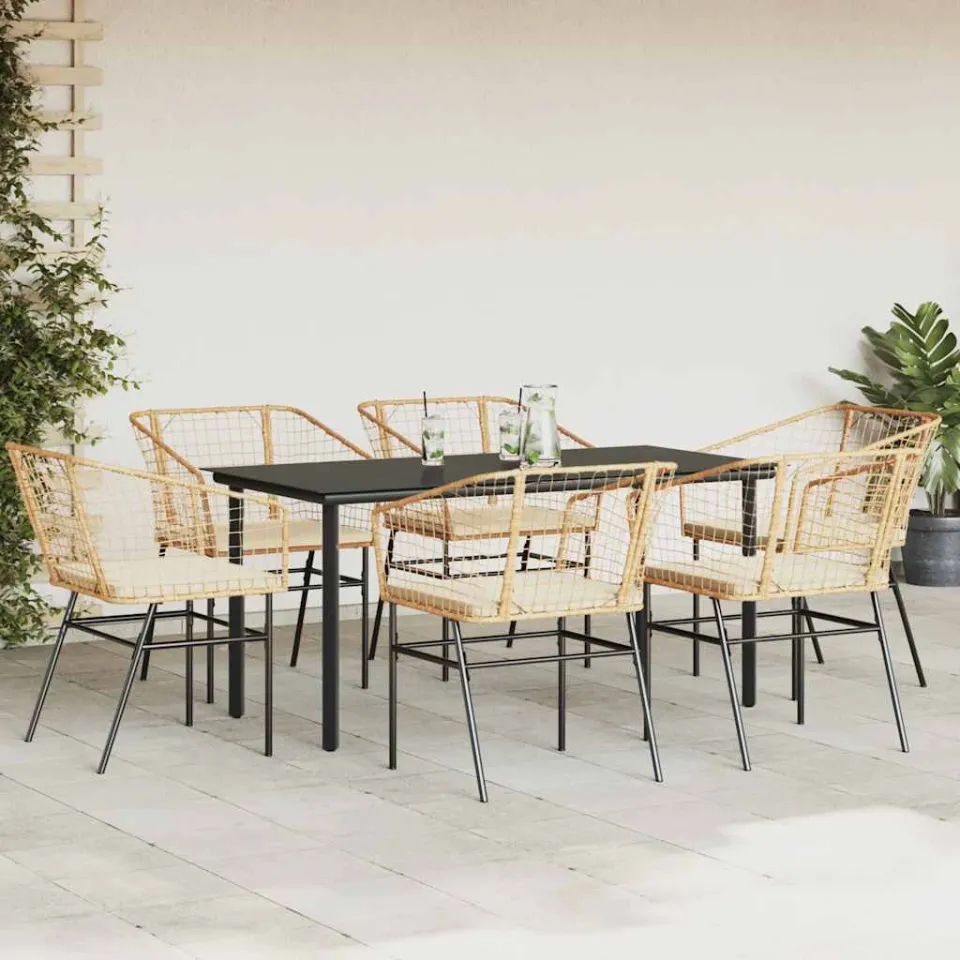 vidaXL 7-delige Tuinset met kussens poly rattan glas bruin, foto 2